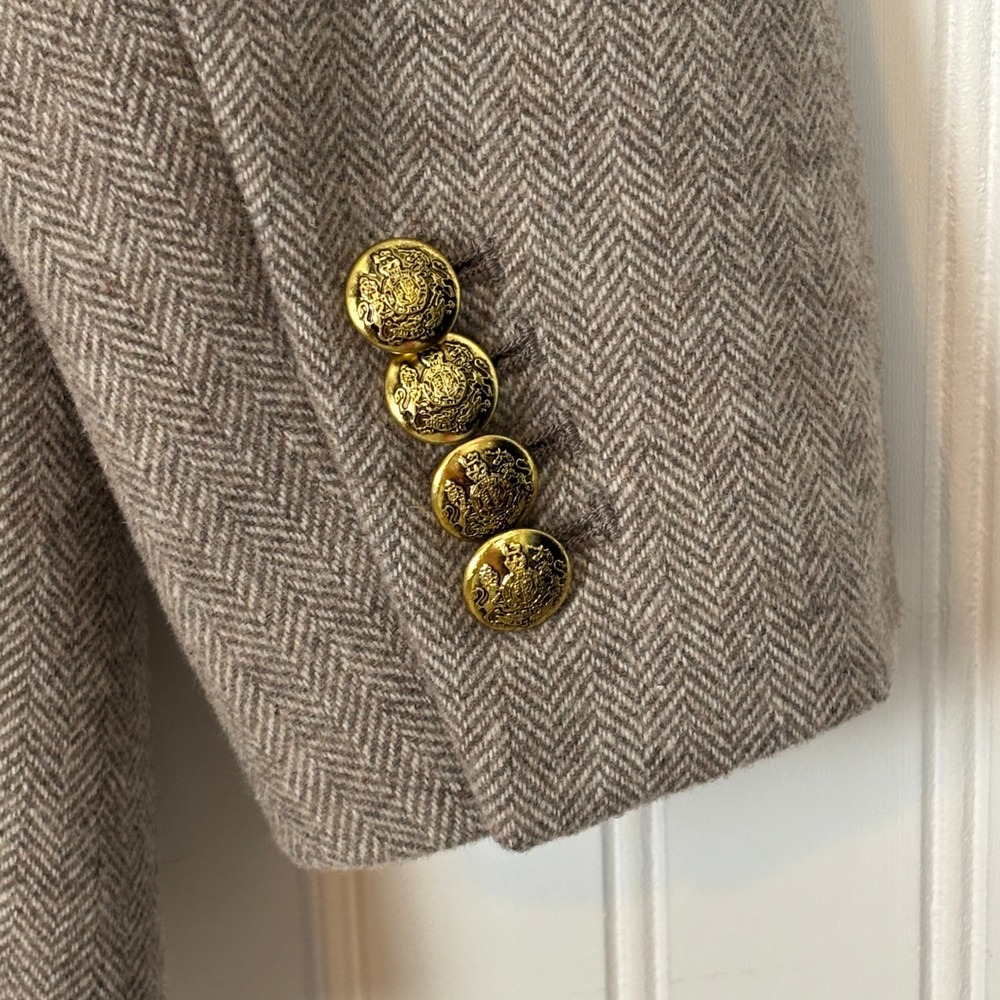 Banana Republic Blazer Women 12 Brown Herringbone Wool Blend Gold Button - Picture 5 of 12